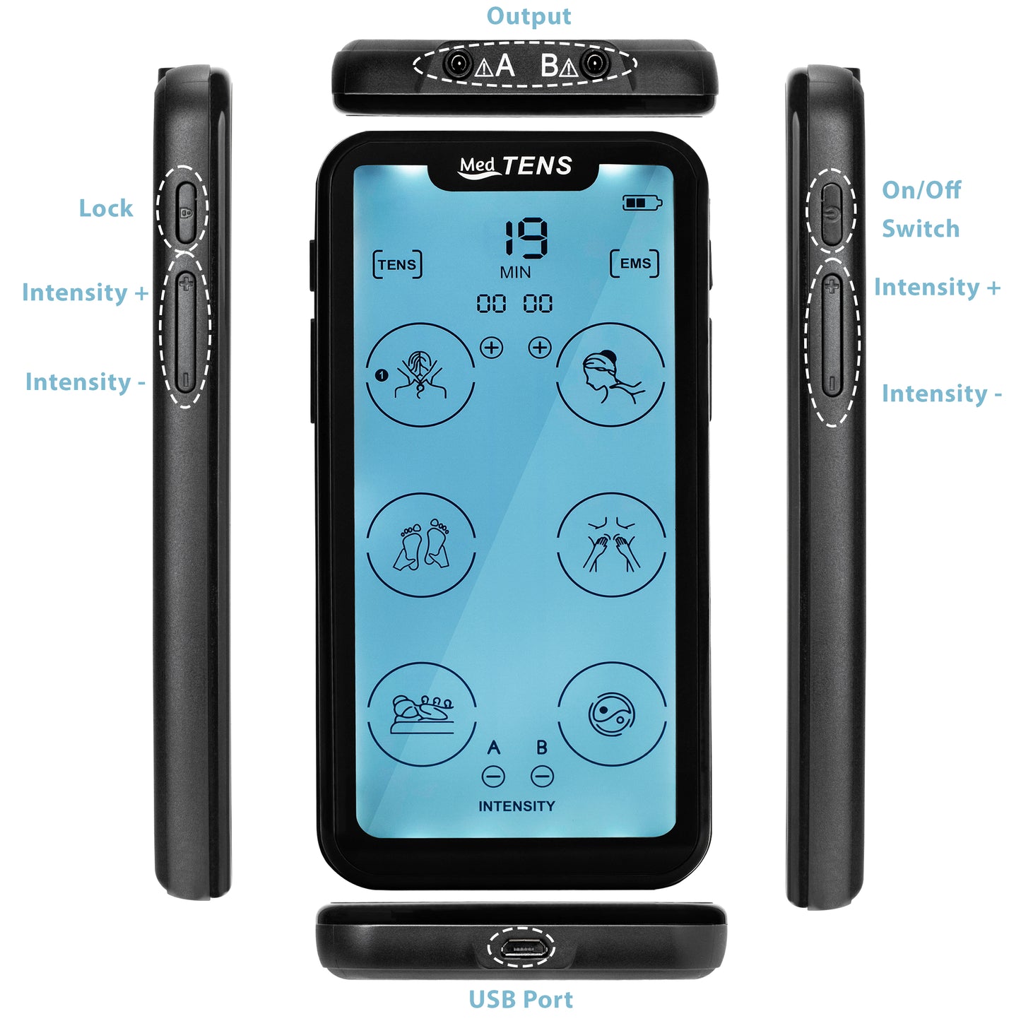 Tens Unit EMS Muscle Stimulator Touchscreen Rechargeable Tens Machine Device 24 Massage Modes 8 Large Replacement Pads Dual Channel Pain Relief Therapy Pulse Therapy Device