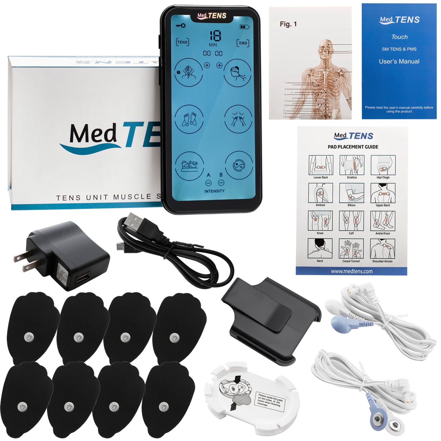 Tens Unit EMS Muscle Stimulator Touchscreen Rechargeable Tens Machine Device 24 Massage Modes 8 Large Replacement Pads Dual Channel Pain Relief Therapy Pulse Therapy Device