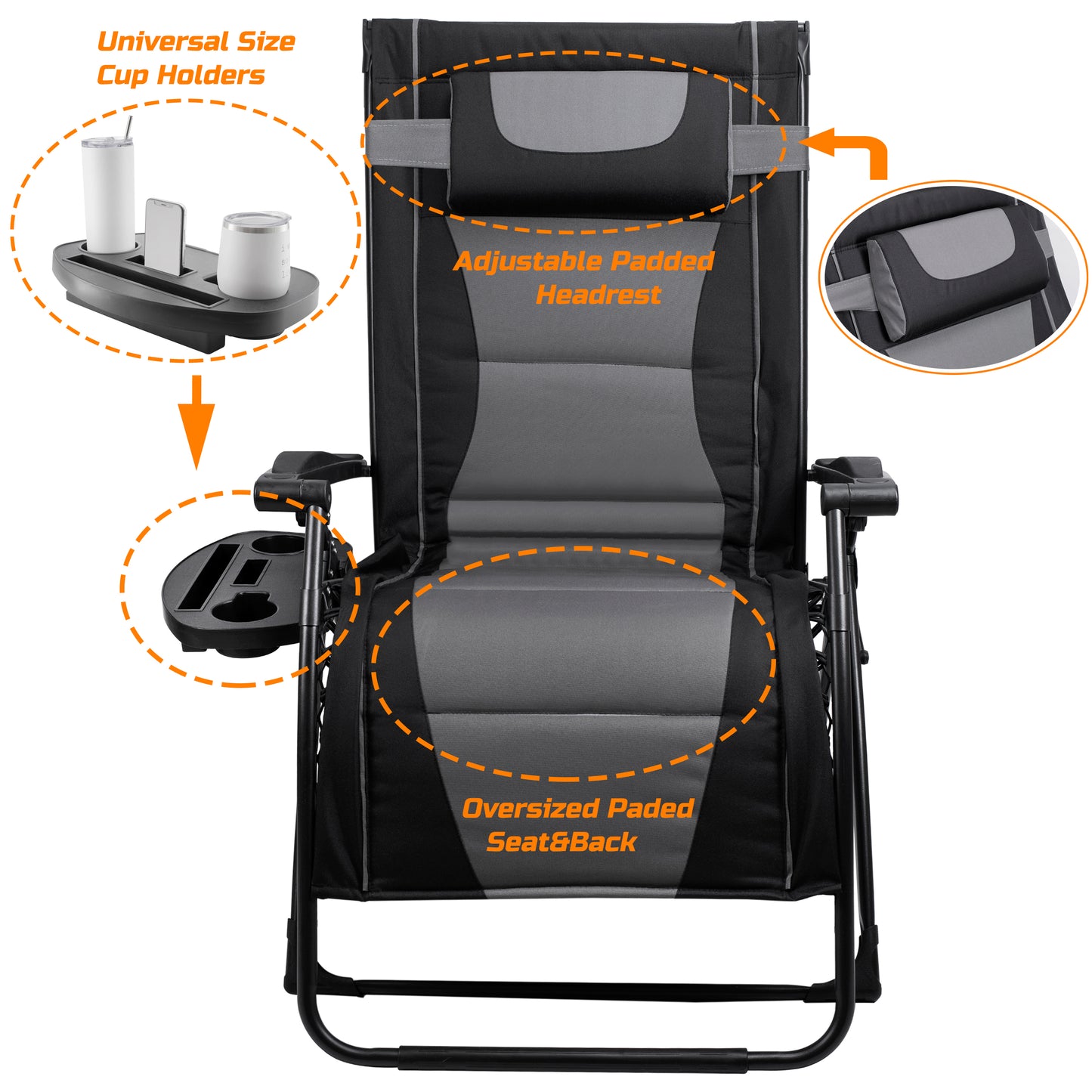 XXLarge Oversize Recliner Folding Chair for Camping Patio Outdoors Zero Gravity