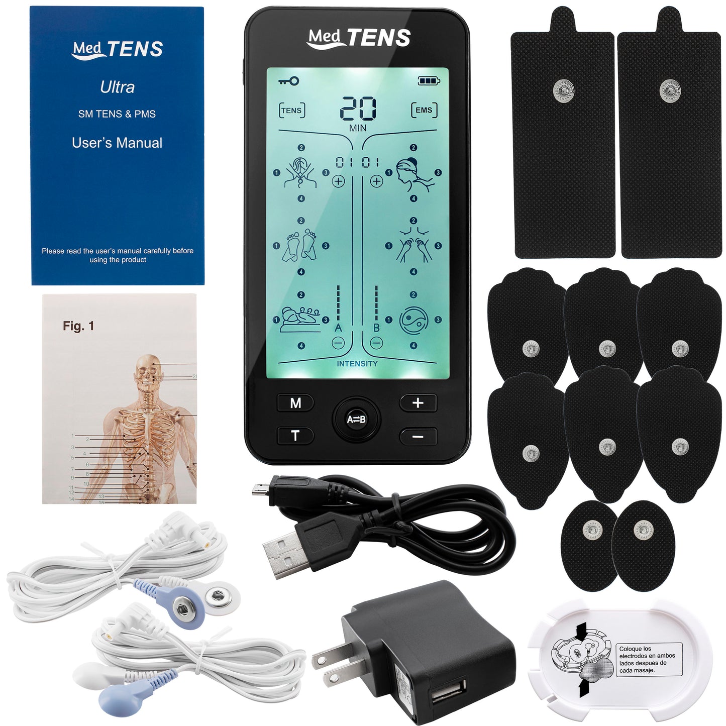 Medians Ultra Tens Unit Muscle Stimulator 24 Pre Programmed Massage Modes with King Size Heating Pads With 6 Heating Settings