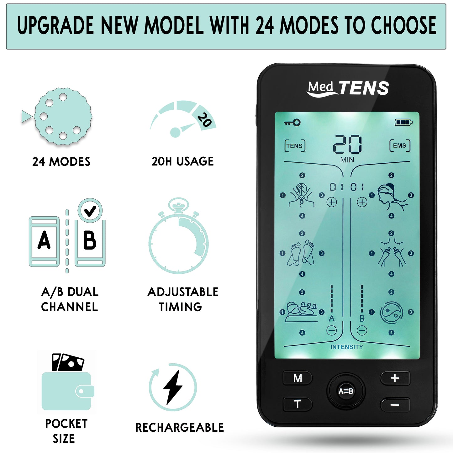 Medians Ultra Tens Unit Muscle Stimulator 24 Pre Programmed Massage Modes with King Size Heating Pads With 6 Heating Settings