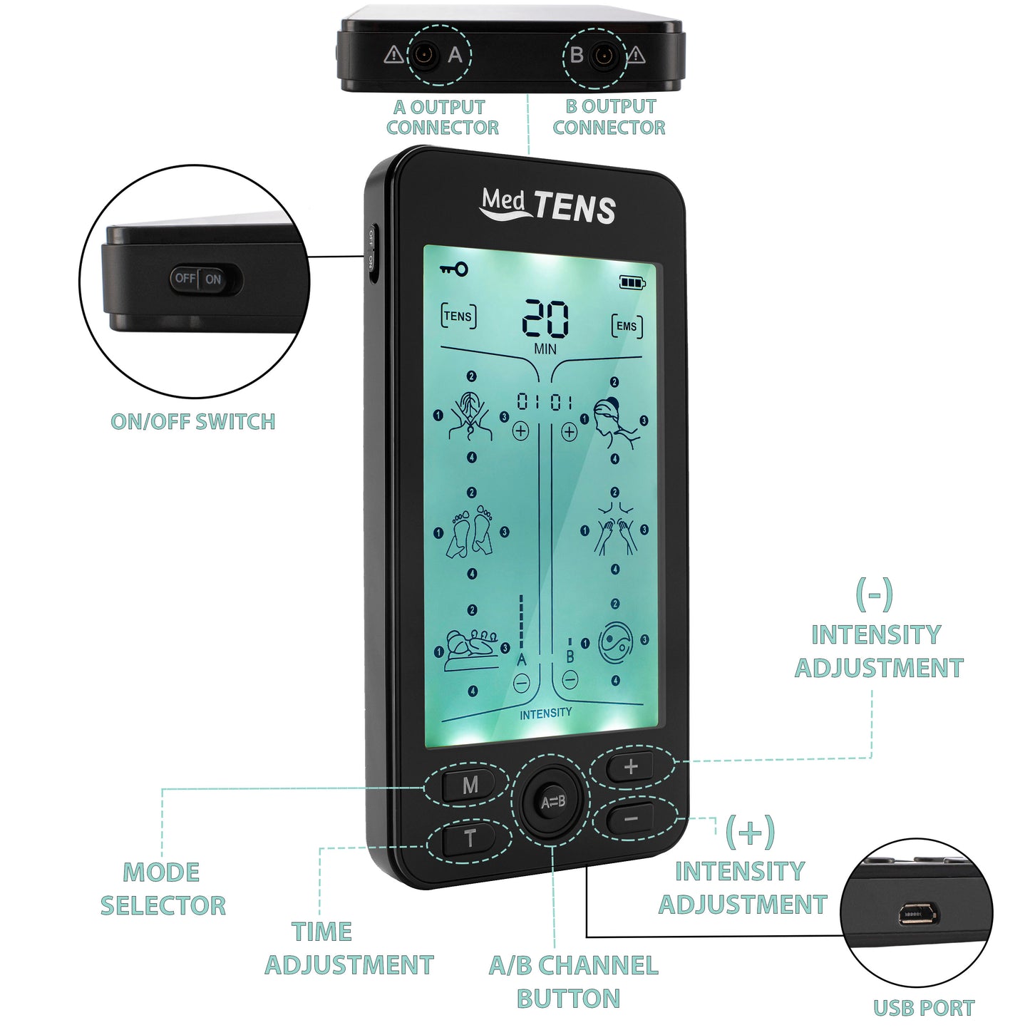 Medians Ultra Tens Unit Muscle Stimulator 24 Pre Programmed Massage Modes with King Size Heating Pads With 6 Heating Settings