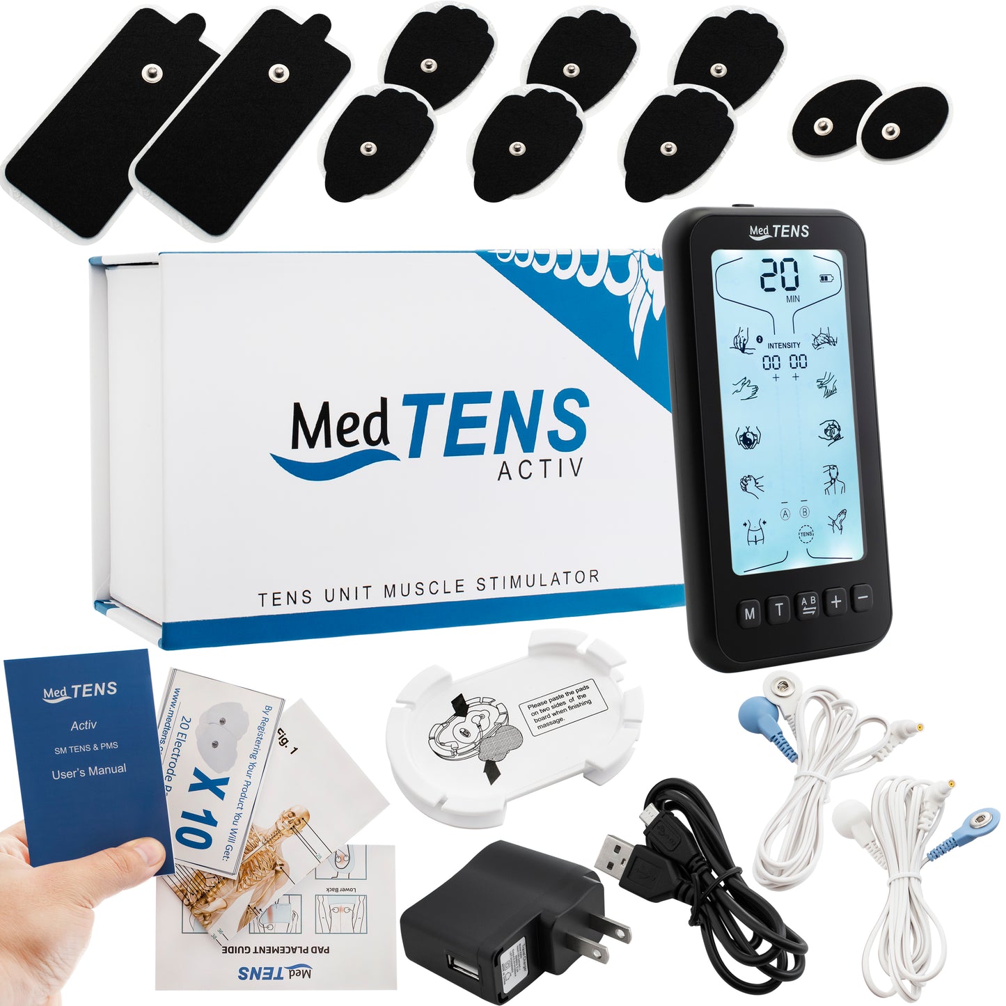 MEDTENS Tens Unit Machine Device 24 Massage Modes Rechargeable Pulse Muscle Stimulator